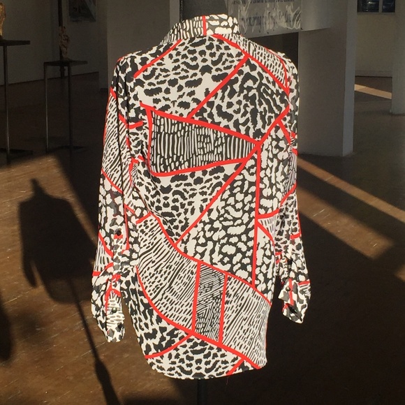 Zac and Rachel red black and white animal print button blouse - Picture 4 of 4